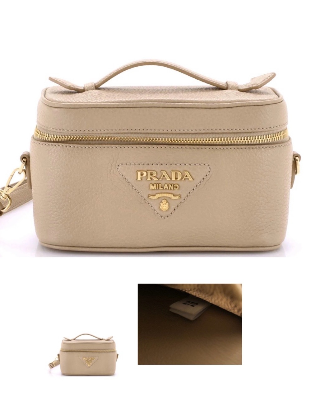 Prada Convertible Top Handle Vanity Shoulder Bag Vitello Daino Mini with Dustbag